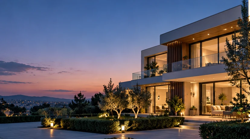 Modern connected home at sunset